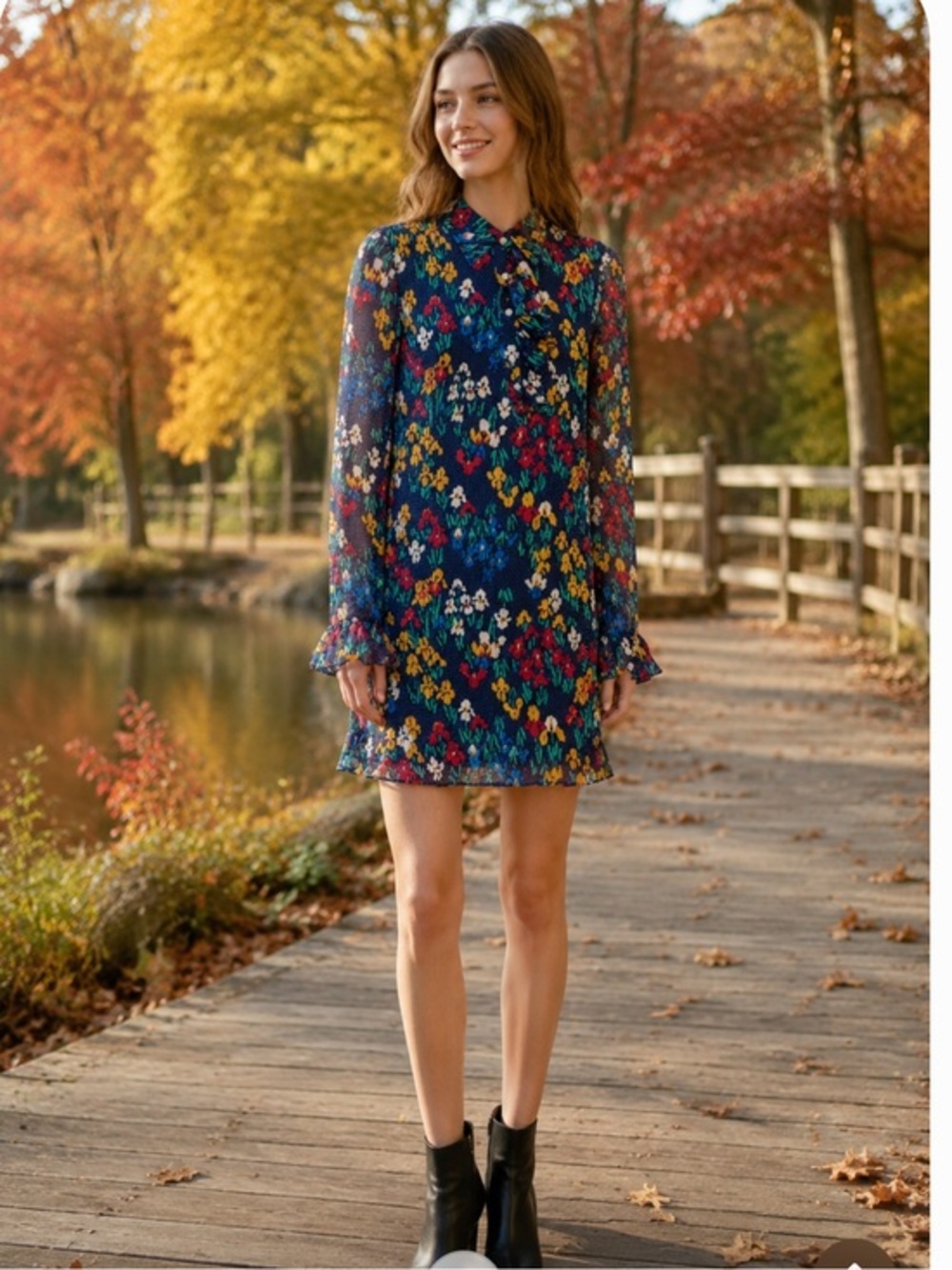 Tory Burch Livia Iris Garden Printed Long-Sleeve Dress size 6